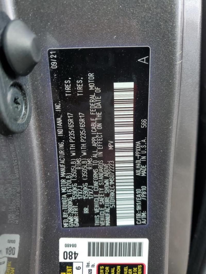 Toyota Sienna Xle 2021 Charcoal 2.5L
