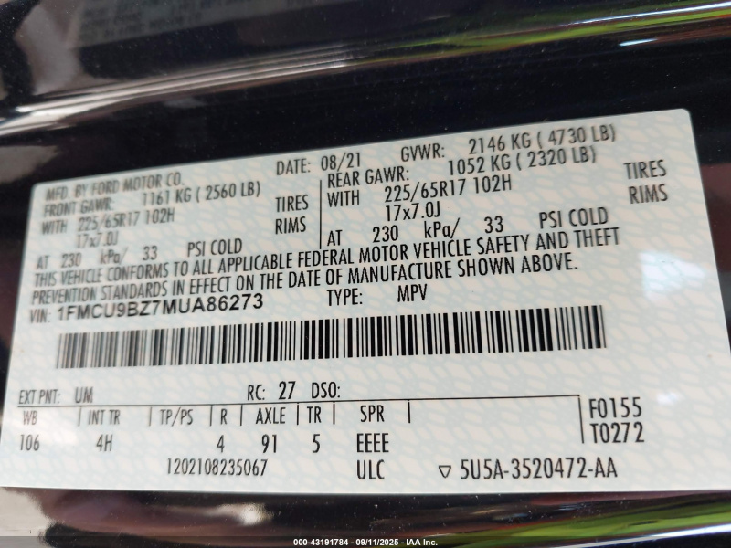 Ford Escape Se Hybrid 2021 Black 2.5L
