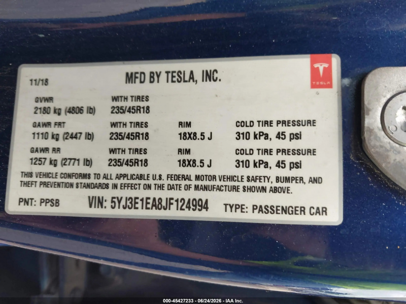 Tesla Model 3 2018 Blue