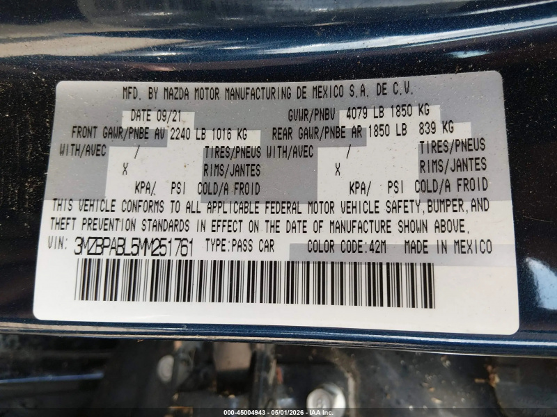 Mazda 3 Select 2021 Dark Blue 2.5L