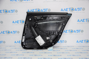 Capacul ușii spate stânga Audi A4 B8 13-16 restilizat negru cu inserție de culoare maro din piele, cotier din cauciuc, ornamente din lemn texturat, sedan, fără perdea.