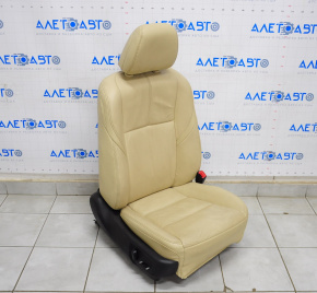 Scaun de pasager Toyota Avalon 13-18 cu airbag, electric, încălzire, piele bej, crăpături în piele.