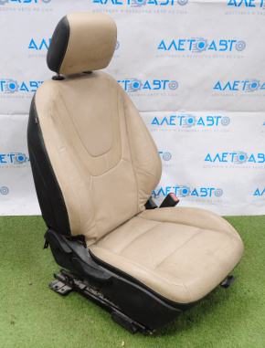 Scaun de pasager Chevrolet Volt 11-15 fără airbag, manual, piele bej, crăpat, fără tapițerie.