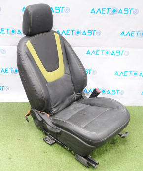 Scaun de pasager Chevrolet Volt 11-15 fără airbag, electric, piele neagră, inserție verde.