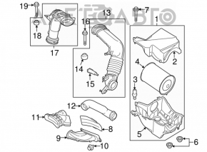 Воздуховод Ford Escape MK3 13-19 2.0T от фильтра, две части