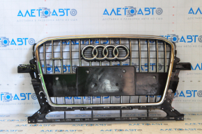 Решетка радиатора grill Audi Q5 8R 13-17 рест под парктроники, глянец, хром, трещины, вздулся лак, тычки на хроме