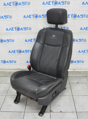 Scaunul șoferului Infiniti JX35 QX60 13- cu airbag, electric, suport pentru cap cu monitor, piele neagră, uzată, ruginită.