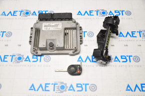 Modulul ECU al motorului cu cheie Ford Focus mk3 11-18 2.0 cu contact de aprindere, cu grupul de contact al cheii de aprindere, cu modulul imobilizator D7520013-18D, cheie ștearsă.