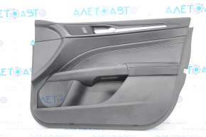 Capacul ușii cartela din față dreapta Ford Fusion mk5 17-20 titanium, piele neagră cu inserție neagră din piele, cotier din piele, matriță gri, crăpături, zgârieturi pe piele, îndoit.