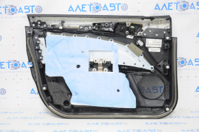 Capacul ușii cartela din față dreapta Ford Fusion mk5 17-20 titanium, piele neagră cu inserție neagră din piele, cotier din piele, matriță gri, crăpături, zgârieturi pe piele, îndoit