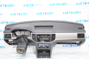 Panoul frontal al torpilei cu AIRBAG pentru VW Atlas 18-19, negru, inserție din aluminiu.