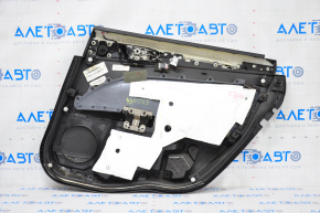 Capacul ușii spate stânga Ford Fusion mk5 13-16 negru cu inserție neagră din piele, cotieră din piele, ornamente din lemn, crăpături în fixare.