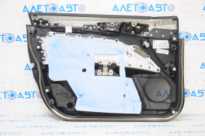 Capacul ușii cartela din față dreapta Ford Fusion mk5 17-20 negru cu inserție neagră din piele, cotier din piele, ornamente din lemn, zgârieturi.