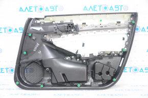 Обшивка двери карточка передняя левая Honda Accord 18-22 черно-серая, подлокотник серая кожа, вставка под дерево