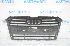 Grila radiatorului completă Audi A4 B9 17-19 cu emblema, cu senzori de parcare, crăpată, presată, nisip, crom deschis.