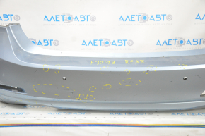 Бампер задний голый BMW 3 F30 12-15 под парктроники, голубой, прижат, царапины, надлом креп