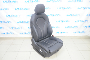 Scaun pasager BMW 5 G30 17-23 cu airbag, piele neagră, cusătură albă.