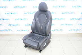 Scaun șofer BMW 5 G30 17-23 cu airbag, piele neagră, cusătură albă.