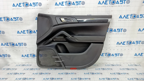 Capacul ușii față dreapta Porsche Cayenne 958 11-17 negru, cu avertizor acustic, cotier din piele neagră, ornamente negre lucioase, zgârieturi, lac umflat.