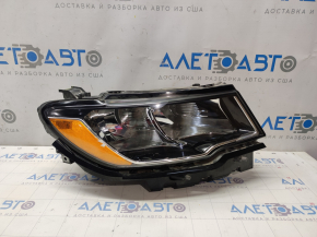 Farul din față dreapta asamblat Jeep Compass 17- halogen, cu suport, nisip, suportul este rupt.