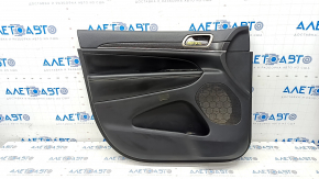 Cartelă de ornamente uși față stânga Jeep Grand Cherokee WK2 14-21 negru cu inserție din piele neagră, cotieră din piele, cusături albe, turnare cu crom, finisaj mat abanos, memorie scaun, iluminare d