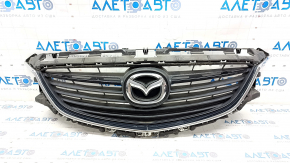 Решетка радиатора grill Mazda 6 13-17 в сборе со значком, хром, песок на хроме, надломано крепление