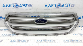 Решетка радиатора grill Ford Escape MK3 17-19 рест, серая, с хромом, с эмблемой, царапины на значке, тычки на хроме