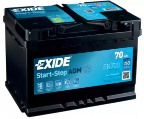 Baterie auto 12V AUDI A3 8V 15-20 Start-Stop 70Ah 760A Euro AGM +-Inversă nouă neoriginală EXIDE