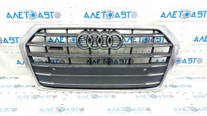 Решетка радиатора grill Audi Q5 80A 18-20 в сборе, с эмблемами, хром, под парктроники, песок