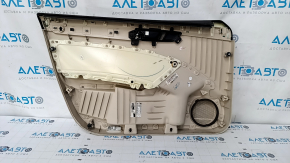 Обшивка двери карточка передняя правая VW Passat b7 12-15 USA бежевая, подлокотник кожа, серый молдинг, царапины, слом креп, вмятина