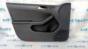 Garnitură portiere față stânga VW Jetta 11-18 USA negru cu inserție din plastic negru, piele pentru cotieră, structură neagră turnată, abraziuni, zgârieturi