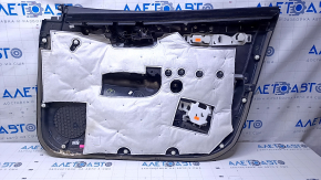 Garnitură portiere față stânga Nissan Sentra 13-19 piele neagră, inserție din pânză neagră, cotieră din piele neagră, turnare cu structură gri, fără mâner, adâncitură