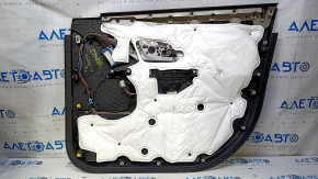 Garnitură portiere față stânga GMC Terrain 12-17 negru cu inserție din piele neagră, cotieră piele neagră, cu cusături roșii, mâner turnat structură gri, zgârieturi, zgârieturi, fisuri de prindere