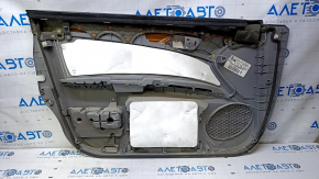 Обшивка двери карточка передняя правая Toyota Avalon 05-07 серая с серой вставкой кожа, подлокотник серый кожа, молдинг светлое дерево, без подсветки, вмятина, потертости, царапины