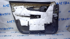 Garnitură portiere față dreapta Nissan Rogue 14-20 negru, cu inserție din plastic negru, cotieră piele neagră, structură grafit turnat, zgârieturi, zgârieturi, abraziuni