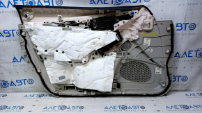 Garnitură portiere față dreapta Infiniti Q50 14-15 gri cu inserție din piele neagră, cotieră din piele neagră, structură gri, fără iluminare din spate, adâncituri, zgârieturi, abraziuni