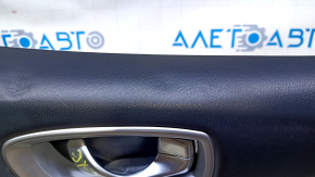 Обшивка двери карточка передняя правая Infiniti JX35 QX60 13-15 черн с черной вставкой кожа, подлокотник черн кожа, молдинг под светлое дерево глянец, вмятины, царапины, тычки, потертости