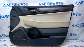 Garnitură uși față dreapta Subaru Outback 15-19 negru cu inserție din piele bej, cotieră din piele bej, turnare cu structură din lemn de culoare închisă, HARMAN/KARDON, zgârieturi, abraziuni, denivelă