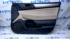 Cartelă de ornamente uși față dreapta Subaru Outback 15-19 negru cu inserție din piele bej, cotieră din piele bej, structură de turnare gri, zgârieturi, abraziuni, zgârieturi, dent