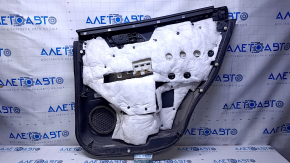 Обшивка двери карточка задняя левая Nissan Pathfinder 13-16 черн с черн вставкой ткань, подлокотник черн ткань, ручки серый структура, царапины, потертости