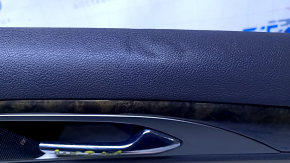 Обшивка двери карточка задняя правая Lincoln MKZ 13-15 беж с беж вставкой кожа, подлокотник беж кожа, молдинг темное дерево, вмятины, царапины, потертости, тычки, слом крепления