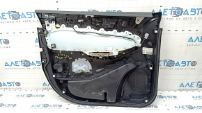 Обшивка двери карточка передняя правая Ford Edge 19-24 черная, SEL, ST-Line, вставка черная кожа, подлокотник черная кожа, с накладкой управления стеклоподъемником, царапины, побелел пластик, после ремонта