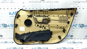 Cartelă de ornamente uși față stânga BMW 3 F30 12-18 piele neagră, ornamente abanos, inserție și cotieră piele bej, cu mulaj negru și iluminare din spate, zgârieturi