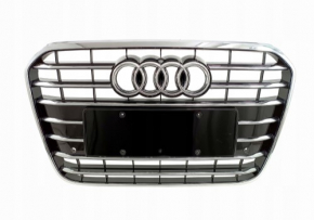 Решетка радиатора в сборе Audi A6 C7 12-15 дорест под парктроники, черный глянец