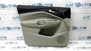 Обшивка двери карточка передняя левая Ford C-max MK2 13-18 бежевая с бежевой вставкой пластик, подлокотник бежевая кожа