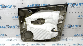 Обшивка двери карточка передняя левая Ford C-max MK2 13-18 бежевая с бежевой вставкой пластик, подлокотник бежевая кожа, трещина в ручке