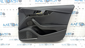 Обшивка двери карточка передняя правая Audi A4 B9 17-19 черная, черный подлокотник кожа, вставка черная кожа, Bang and Olufsen, вмятина, надрыв