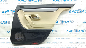 Carton pentru uși spate dreapta VW CC 08-17 negru cu inserție din piele bej, cotieră din piele bej, mulaj gri, zgârieturi