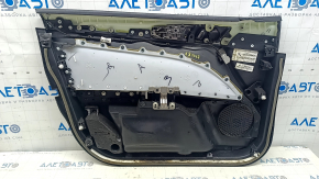 Garnitură portiere față dreapta Ford Fusion mk5 17-20 neagră cu inserție din lemn de lemn, cotieră din piele, turnare gri, zgârieturi, fragment lipsă, curățabil uscat