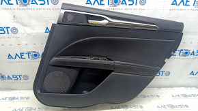 Garnitură portiere spate dreapta Ford Fusion mk5 17-20 piele neagră cu inserție de lemn, cotieră din piele, turnare gri, zgârieturi, curățabil uscat